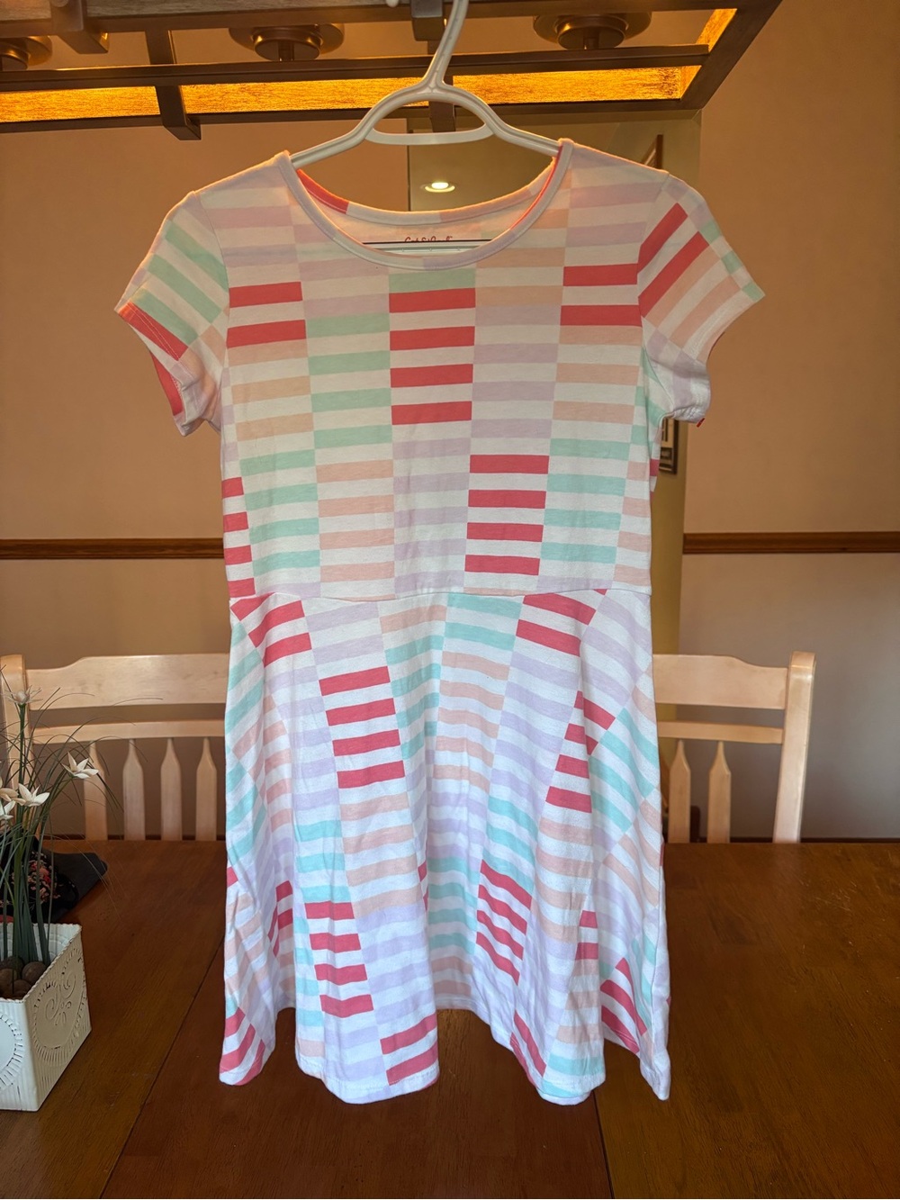 Cat & Jack Girls' Multicolor Striped Casual Dress - Coral, Mint & Lavender